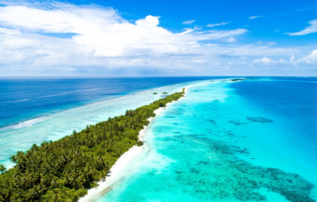 Eiland Met Bebossing Op De Malediven